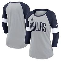 Women's Nike Heathered Gray/Navy Dallas Cowboys Football Pride Slub - 3/4 Raglan Sleeve T-Shirt