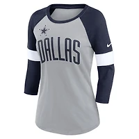 Women's Nike Heathered Gray/Navy Dallas Cowboys Football Pride Slub - 3/4 Raglan Sleeve T-Shirt