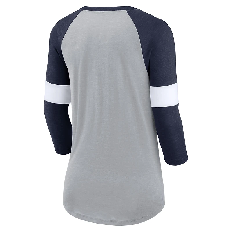 Women's Nike Heathered Gray/Navy Dallas Cowboys Football Pride Slub - 3/4 Raglan Sleeve T-Shirt