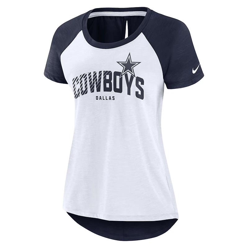 T-shirt à manches raglan Nike Dallas Cowboys Primetime pour femme - Bleu marine/blanc