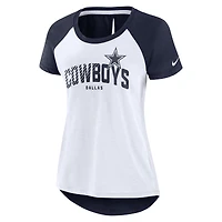 T-shirt à manches raglan Nike Dallas Cowboys Primetime pour femme - Bleu marine/blanc