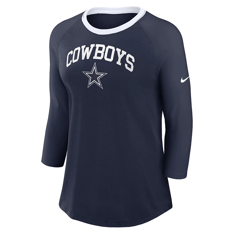 Women's Nike  Navy Dallas Cowboys 3/4 Sleeve Raglan Fashion Top