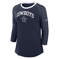 Women's Nike  Navy Dallas Cowboys 3/4 Sleeve Raglan Fashion Top