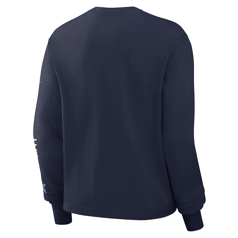 T-shirt à manches longues Nike pour femmes, bleu marine, Dallas Cowboys Boxy