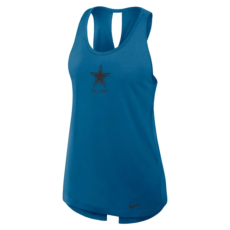 Débardeur Nike bleu marine Dallas Cowboys Glory à dos ouvert et croisé Dri-FIT pour femme