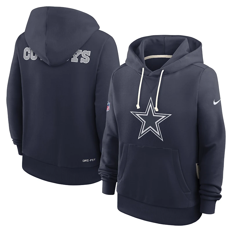 Sweat à capuche Nike bleu marine Dallas Cowboys Sideline Standard Issue Initial Home Dri-FIT pour femme