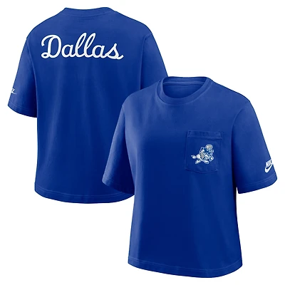 Women's Nike Royal Dallas Cowboys Rewind Pocket Boxy T-Shirt
