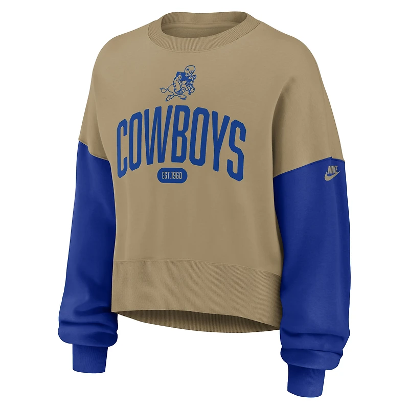 Women's Nike Tan Dallas Cowboys Oversized Rewind Pullover Sweatshirt