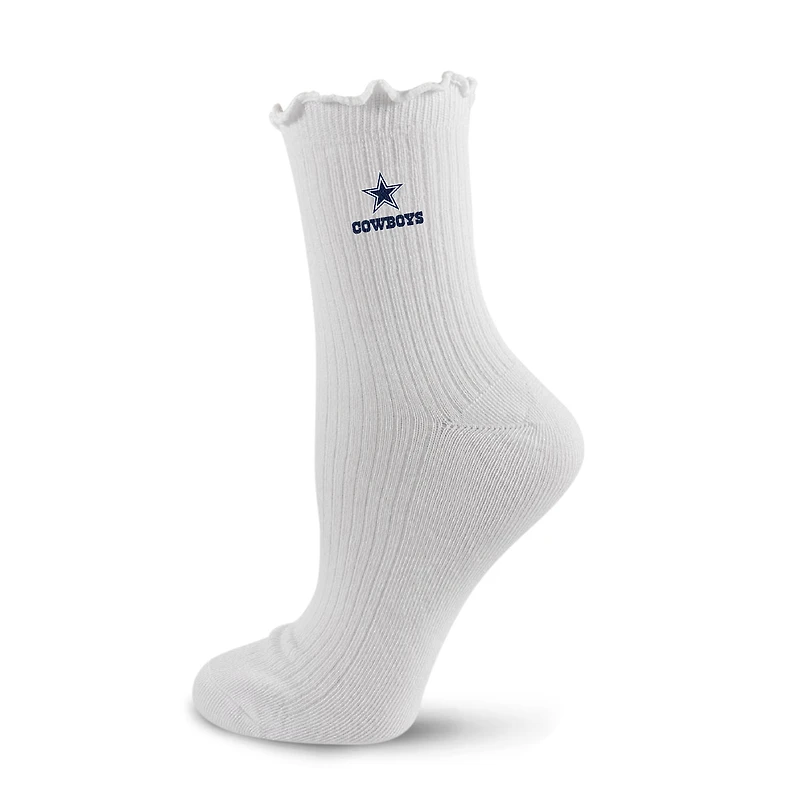 Chaussettes de compression PRO pour femmes, blanches, logo Dallas Cowboys, ourlet ondulé.