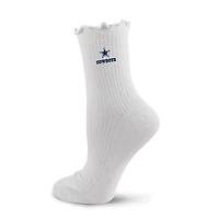 Chaussettes de compression PRO pour femmes, blanches, logo Dallas Cowboys, ourlet ondulé.