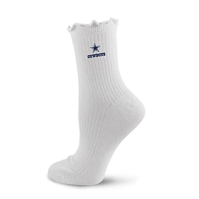 Chaussettes de compression PRO pour femmes, blanches, logo Dallas Cowboys, ourlet ondulé.