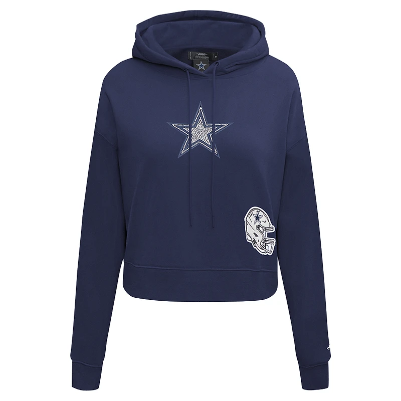Women's Pro Standard Navy Dallas Cowboys Jeweled Cropped Pullover Hoodie