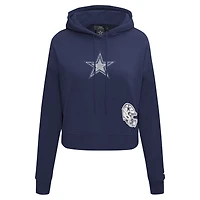 Women's Pro Standard Navy Dallas Cowboys Jeweled Cropped Pullover Hoodie