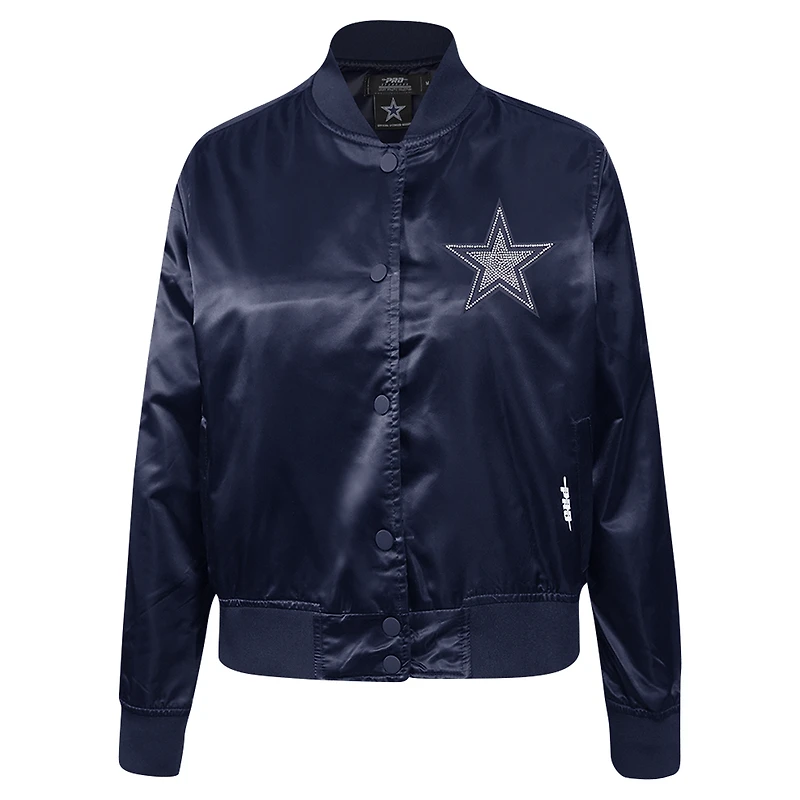 Women's Pro Standard Navy Dallas Cowboys Jeweled Satin Full-Snap Jacket