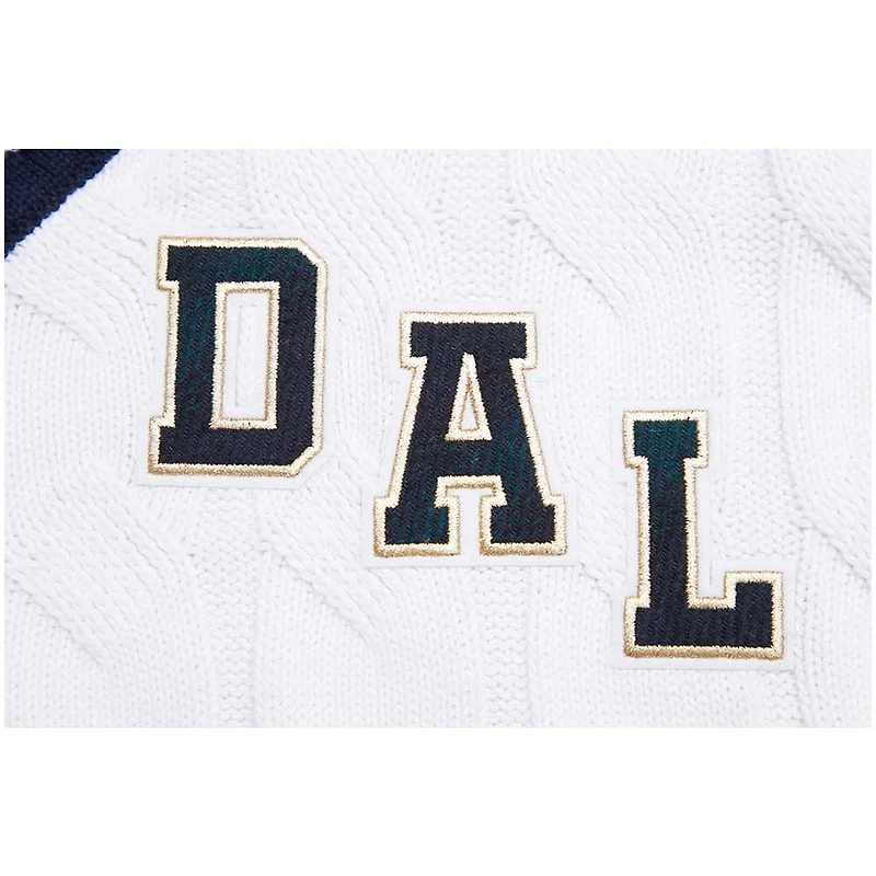 Women's Pro Standard White Dallas Cowboys Prep V-Neck Pullover Sweater