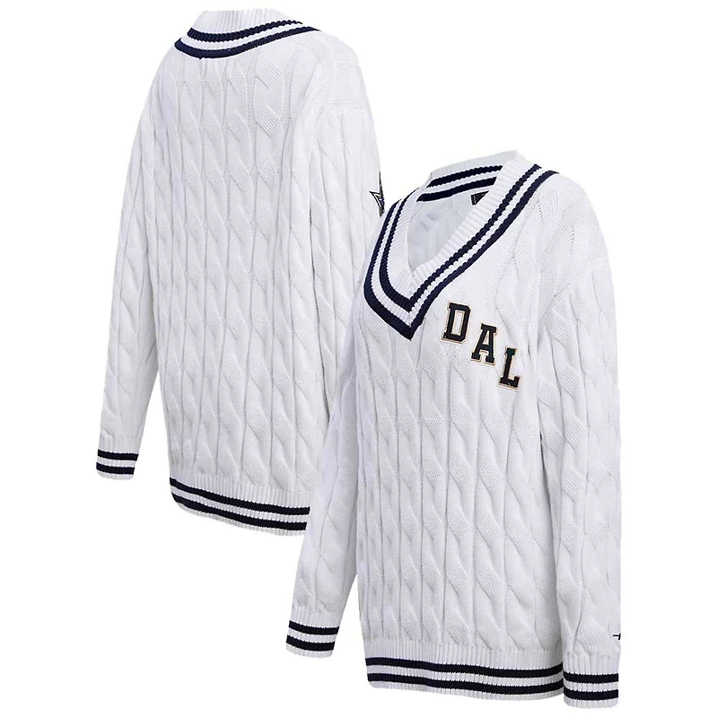 Women's Pro Standard White Dallas Cowboys Prep V-Neck Pullover Sweater