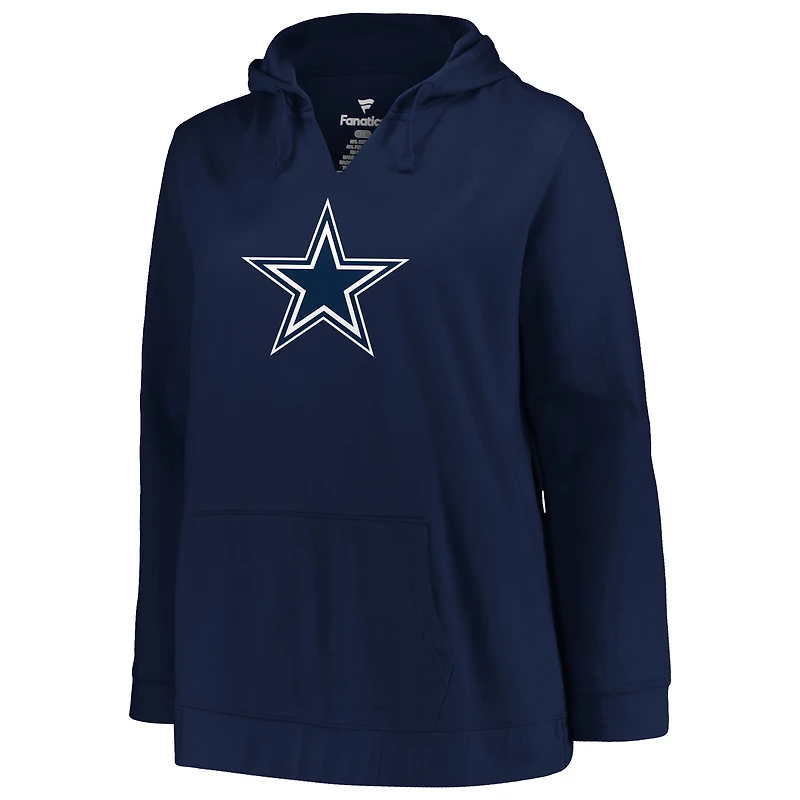 Sweat à capuche col V pour femme, modèle Dak Prescott, bleu marine, Dallas Cowboys, grandes tailles, nom et numéro du joueur