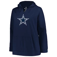 Sweat à capuche col V pour femme, modèle Dak Prescott, bleu marine, Dallas Cowboys, grandes tailles, nom et numéro du joueur
