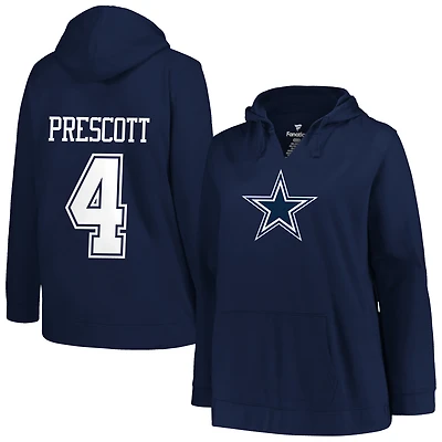 Women's Profile Dak Prescott Navy Dallas Cowboys Plus Player Name & Number V-Neck Pullover Hoodie