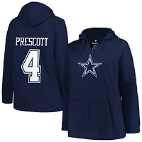 Women's Profile Dak Prescott Navy Dallas Cowboys Plus Player Name & Number V-Neck Pullover Hoodie