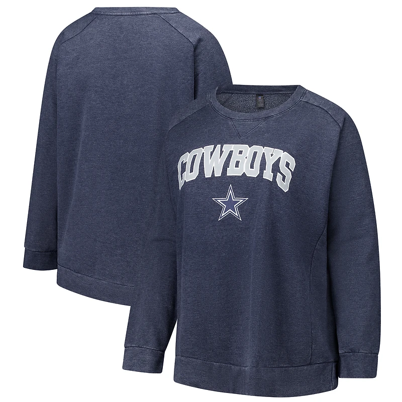 Sweat-shirt raglan délavé à l'acide pour femme, bleu marine, grande taille, des Cowboys de Dallas