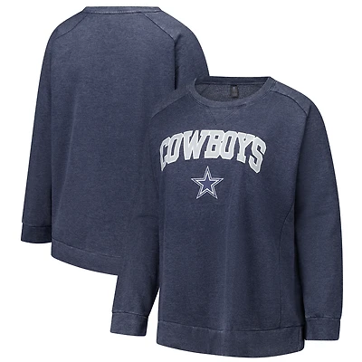 Sweat-shirt raglan délavé à l'acide pour femme, bleu marine, grande taille, des Cowboys de Dallas