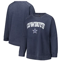 Sweat-shirt raglan délavé à l'acide pour femme, bleu marine, grande taille, des Cowboys de Dallas