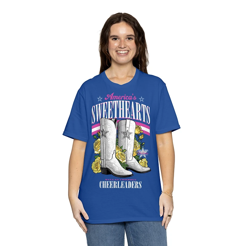 T-shirt pour femme avec bottes en cœur des pom-pom girls Cowboys de Dallas Royal
