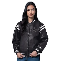 Veste universitaire en cuir végétalien haute température Starter Black Dallas Cowboys pour femme, avec boutons-pression