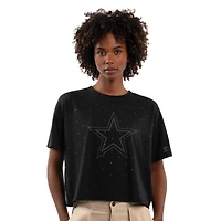 Women's Starter Black Dallas Cowboys Rhinestone Sprinkle Boxy Cropped T-Shirt