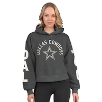 Women's Starter  Heather Charcoal Dallas Cowboys Star Player Cropped Fleece Pullover Hoodie