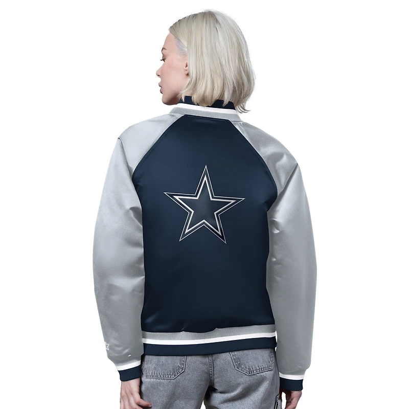 Women's Starter Navy/Silver Dallas Cowboys Satin Full-Snap Vintage Varsity Jacket