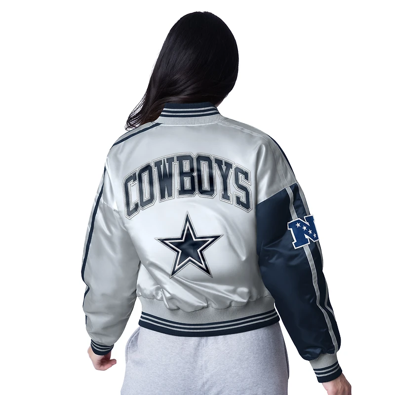 Veste courte en satin à boutons-pression pour femme Starter bleu marine/argent Dallas Cowboys Zone Blitz