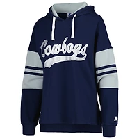 Women's Starter Navy Dallas Cowboys Bump And Run Long Sleeve Hoodie T-Shirt