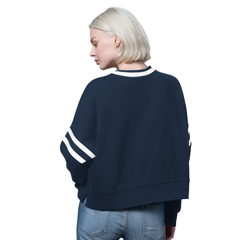 Sweat-shirt court à épaules tombantes Rally Starter bleu marine pour femme des Cowboys de Dallas