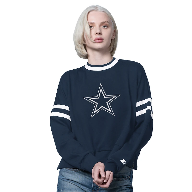 Sweat-shirt court à épaules tombantes Rally Starter bleu marine pour femme des Cowboys de Dallas