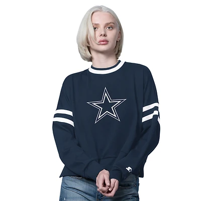 Sweat-shirt court à épaules tombantes Rally Starter bleu marine pour femme des Cowboys de Dallas