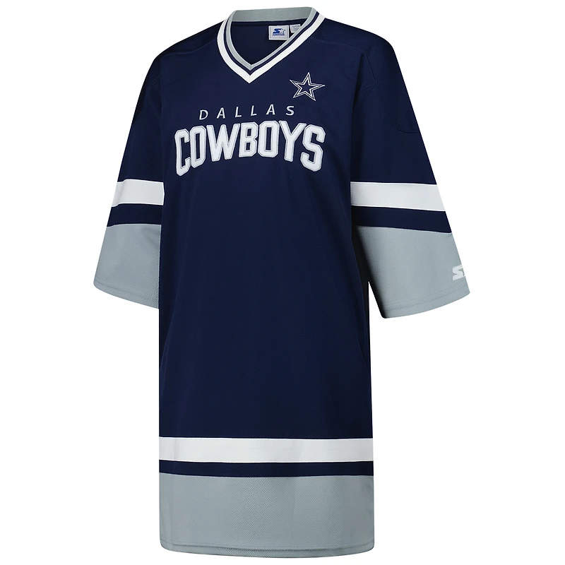 Robe de sport à col en V et manches 3/4 pour femme, bleu marine, Dallas Cowboys Slap Shot