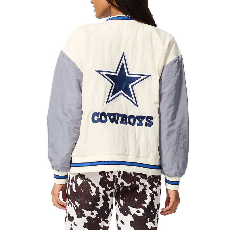 Blouson aviateur à boutons-pression couleur bloc Terez crème pour femme des Cowboys de Dallas