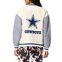 Blouson aviateur à boutons-pression couleur bloc Terez crème pour femme des Cowboys de Dallas