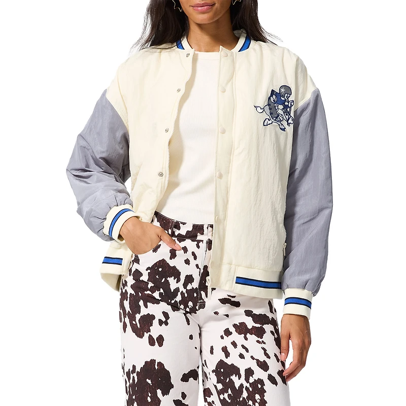 Blouson aviateur à boutons-pression couleur bloc Terez crème pour femme des Cowboys de Dallas