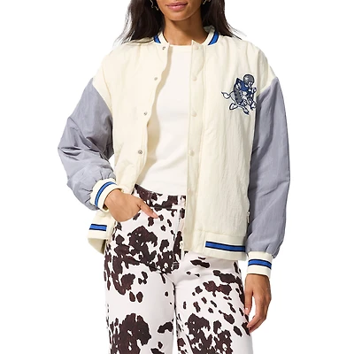 Blouson aviateur à boutons-pression couleur bloc Terez crème pour femme des Cowboys de Dallas