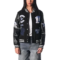 Women's The Wild Collective Black Dallas Cowboys Varsity Full-Snap Sparkle Jacket