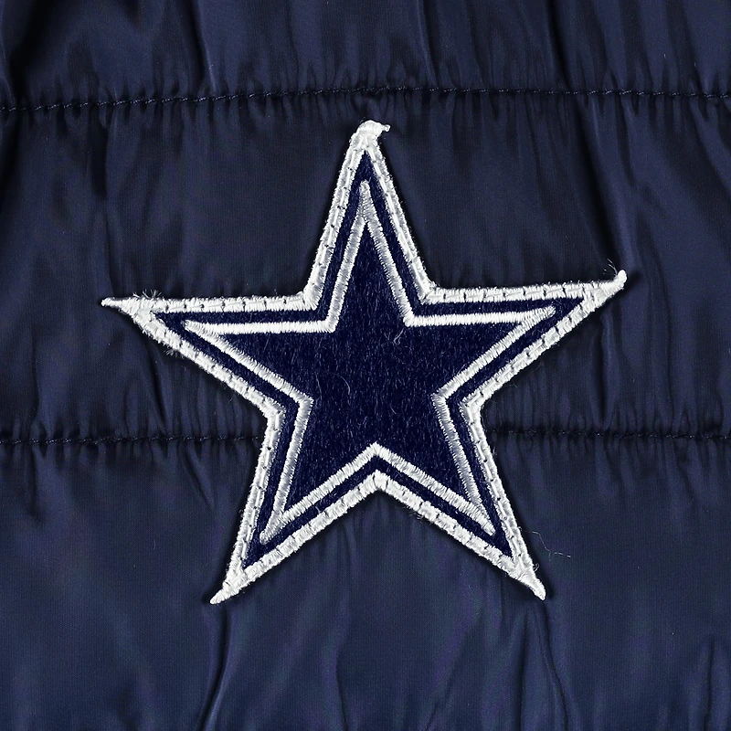 Veste matelassée à glissière pleine longueur The Wild Collective Dallas Cowboys bleu marine/argent pour femme