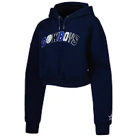 Sweat à capuche court Dallas Cowboys The Wild Collective pour femme, bleu marine