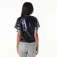 Women's The Wild Collective Navy Dallas Cowboys Practice Sequin Cropped T-Shirt