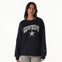 Women's The Wild Collective Navy Dallas Cowboys Rock Crystal Oversized Crewneck Sweatshirt