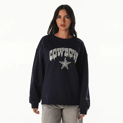 Sweat-shirt ras du cou surdimensionné bleu marine Dallas Cowboys Rock Crystal pour femme de The Wild Collective
