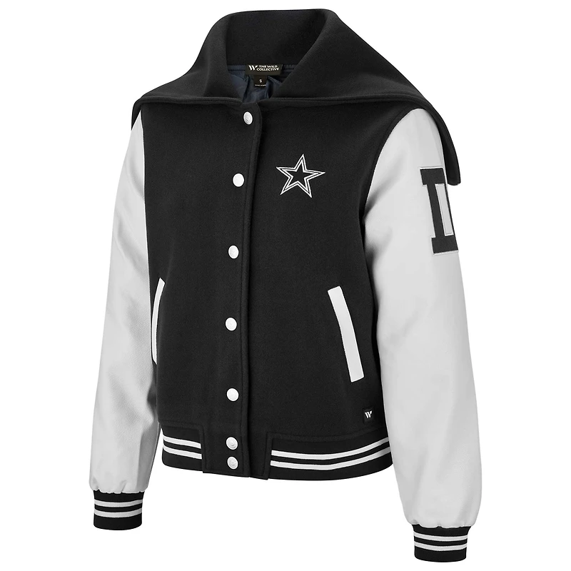 Veste universitaire courte boutonnée pour femme The Wild Collective des Dallas Cowboys de la marine