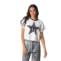 Women's The Wild Collective  White Dallas Cowboys Sequin Cropped T-Shirt